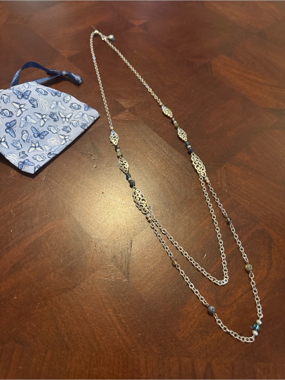 Brighton Barbados Silver-Tone Layered Necklace with Blue Bead Accents